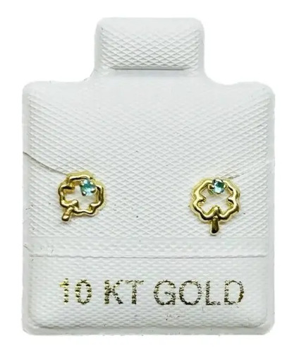 Broquel Arete Trébol Zirconia Oro Macizo 10k Garantizado