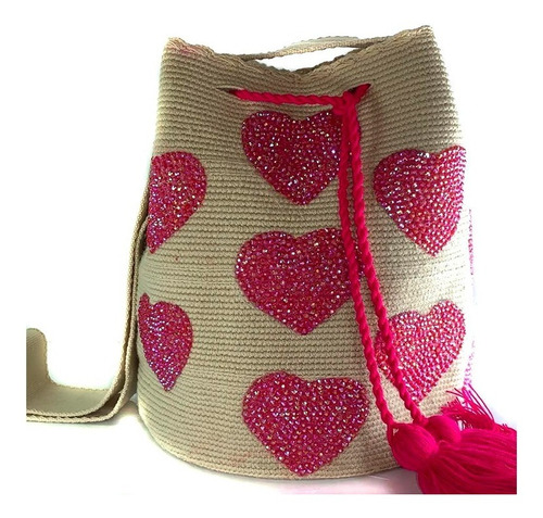 Mochilas Wayúu Originales-grandes Con Corazones Decorados