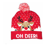 Gorro Navideño Luz Led Rojo Oh Deer Reno Gorrito Navidad 