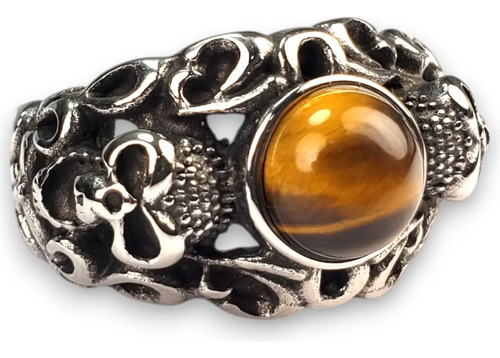 Anillo Calavera De Lujo Ojo De Tigre Acero Inoxidable A990