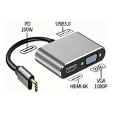 Adaptador Usb C Hub 4 En 1  Hdmi 4k / Vga / Tipo C / Usb 3.0