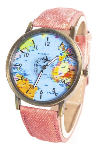 Reloj Pulsera Mapamundi Avion Variedad De Colores Oferta !!!