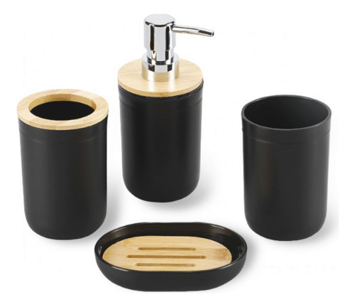 Set Accesorios Baño 4 Piezas Bamboo Jabonera Dispenser