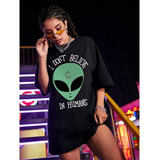 Camiseta Feminina Oversized Alien Et Geek Nerd Estilo De Rua