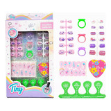 Set De Uñas Postisas Infantil Tiny Con Accesorios Stickers 