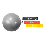 Kit Elastico Para Exercicios + Bola Pilates 75 Cm Odin Fit Cor Cinza