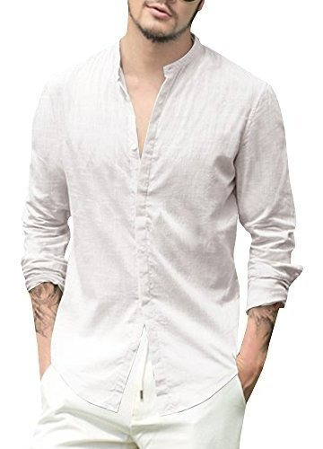 Camisa Casual De Algodón Y Lino Con Cuello Mao