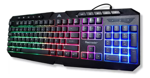 Teclado Gaming Retroiluminado Rgb Tm-400511 Tecmaster Teclado Negro Idioma Español Latinoamérica