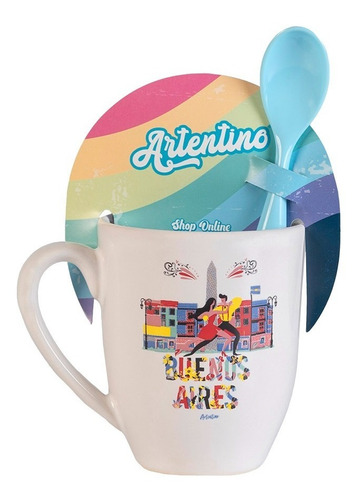 Taza Cerámica Jarro Café Té Cuchara Regalo Turismo Argentina