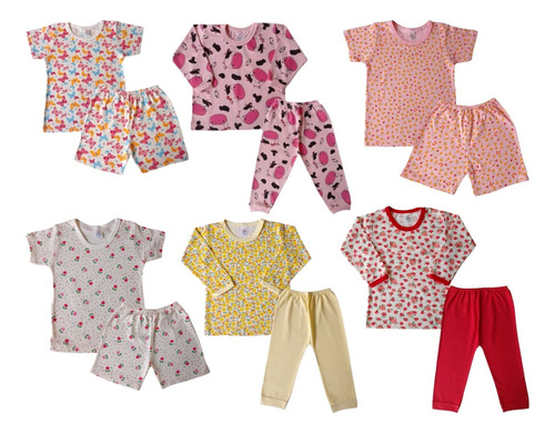 Kit 12 Pçs - Pijama Tamanhos 1, 2, 3 Anos Blusa Calça Short