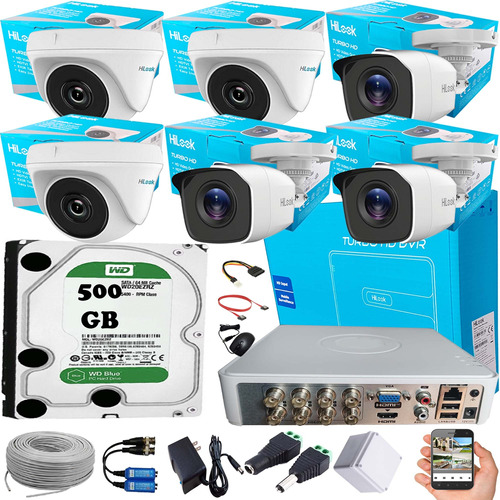 Kit Cctv Hikvision Hilook Dvr 8ch+6 Cámaras 1080p+ Dd 500 Gb