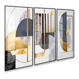 Quadro Decorativo Sala Quarto Geométrico Linhas Ouro 183x80 Cor . Cor Da Armação Borda Preta