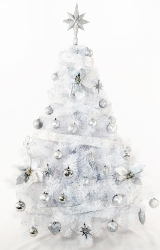 Arbolito De Navidad Premium Blanco 1,30 M + Kit 08 - Sheshu