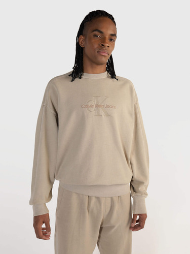 Sudadera Beige Con Monograma Calvin Klein Bordado De Hombre