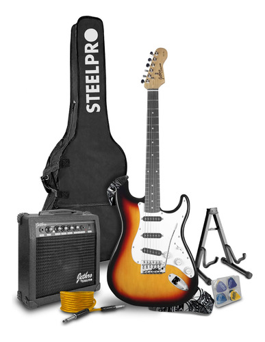 Paquete Guitarra Electrica Jethro Series By  steelpro 021 Color 3-tone Sunburst Orientación De La Mano Diestro