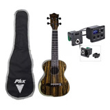 Ukulele Concerto Elétrico Madeira Basswood Koa Ukp243 Eq Phx