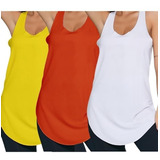 Kit 3 Blusas Regata Long Line Lisa Feminina Academia-cores