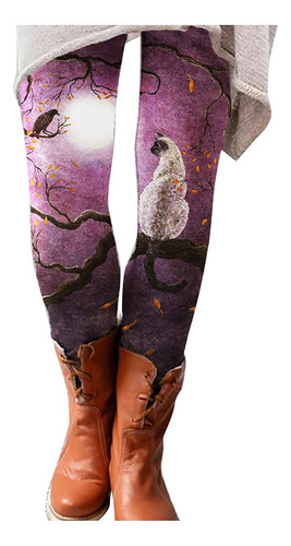 Leggings Ajustados Con Estampado De Gatos, Pantalones Largos