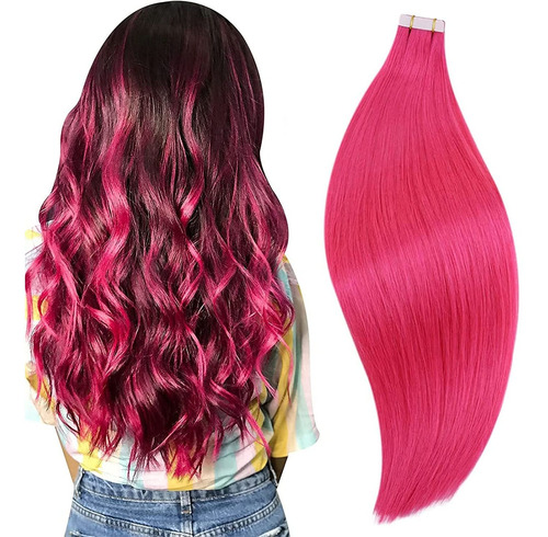Extensiones Cabello Real 25gr 16in 10pz Rosa