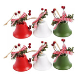 Set 6 Cascabeles Navideños Hueco Arbol De Metal Con Lazo 5cm