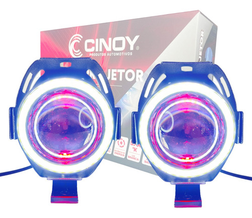 Par Farol Neblina Led Moto Strobo U7 Angel Eyes Branco Cinoy