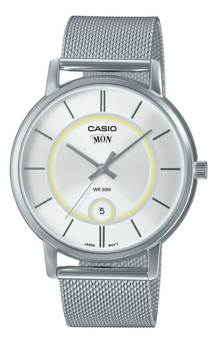 Reloj Hombre Casio Mtp-b120m-7avdf Color De La Correa Plateado Color Del Fondo Blanco