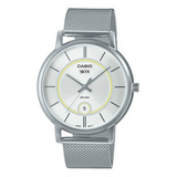 Reloj Hombre Casio Mtp-b120m-7avdf Color De La Correa Plateado Color Del Fondo Blanco