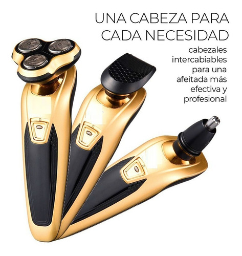 Máquina Afeitar Barba Eléctrica 3 En 1 Recargable Rasurar Color Gold