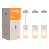 3x Luminária Pendente Lustre Teto Vidro First Gelo 1 Luz E27