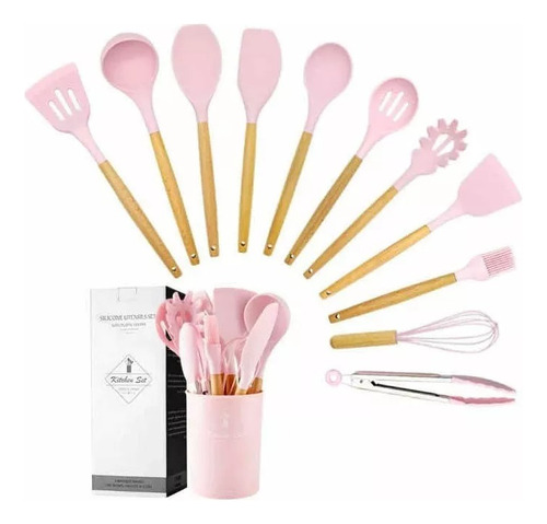 Set 12 Utensilios Cocina Silicona Y Madera Repostería