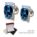 Mancuernillas Cristal Swarovski Skull Plata Calavera Azules