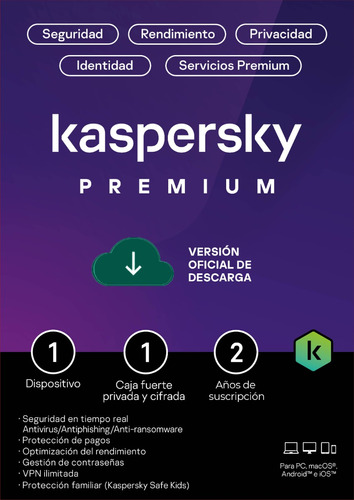 Kaspersky Premium  1 Dispositivo 2 Años Base 