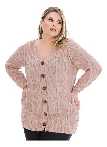 Blusa Casaco De Frio Botão Trançado Tricot Plus Size Inverno