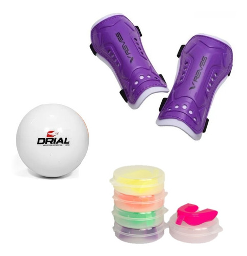 Combo Canilleras De Hockey Reves Jr + Bocha + Prot Bucal