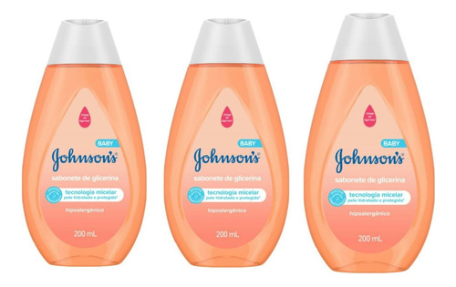 Sabonete Infantil J&j 200ml Glicerinado Kit C/03 Liquido