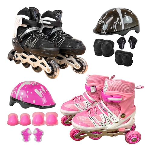 Patins Roller Inline Infantil Tamanho 26 A 37 + Kit Proteção