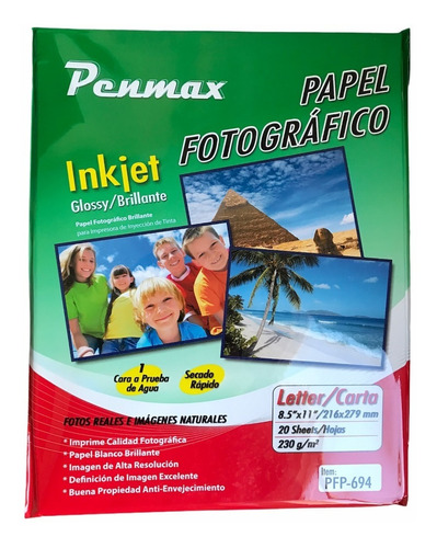 Papel Fotográfico Glossy Brillante Carta 230g X 20 Hojas