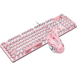 Teclado + Mouse Mecanicos | Led, Usb | Estilo Retro | Rosa