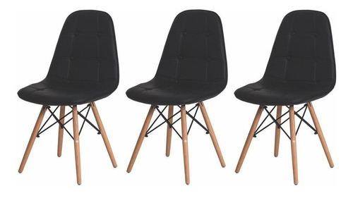 Kit 3 Cadeiras De Jantar Charles Eames Estofada Botonê Wood