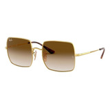 Anteojos De Sol Ray-ban I-shape Square 1971 Classic Large Con Marco De Metal Color Polished Gold, Lente Light Brown De Cristal Degradada, Varilla Polished Gold De Metal - Rb1971