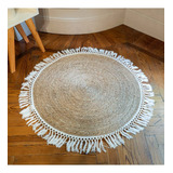 Alfombra Rattan Circular Con Flecos 90 Cm