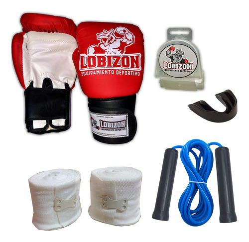 Kit Venda 5cm + Guantes + Bucal + Soga Pvc Kick Boxing Boxeo