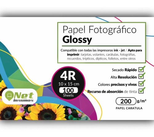 Papel Fotográfico Glossy 4r 200gr Pack 100 Hojas