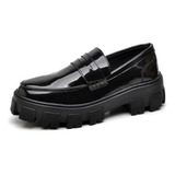 Sapato Tratorado Feminino  Mocassim Preto Brilhoso Dubuy