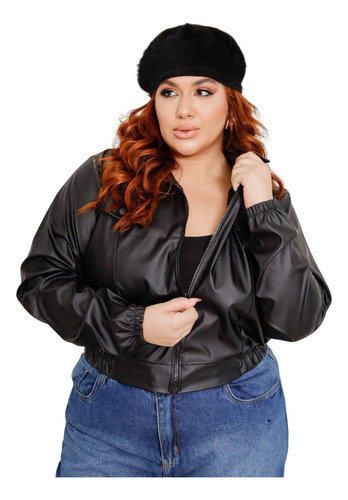 Jaqueta Feminina Couro Fake Plus Size Casaco Botões Luxo