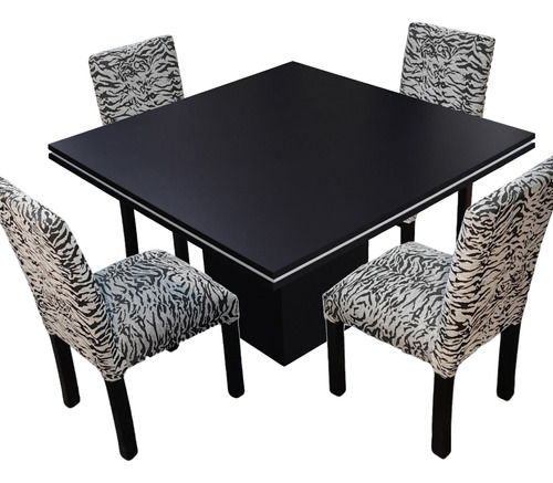 Juego Mesa Comedor Cuadrada Tr 120x120 + 4 Sillas Chenille