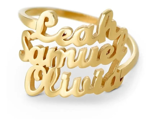Anillo Personalizado Con Tres Nombres Chapado En Oro