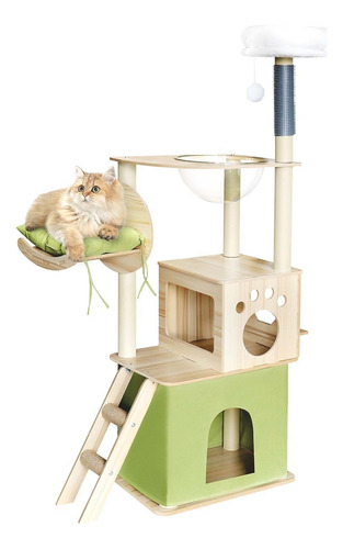 Torre Árbol Rascador Mueble Para Gatos De Color Verde 1.56m