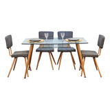 Juego Comedor Mesa Vidrio Nordica + 4 Sillas Haya Tapizadas