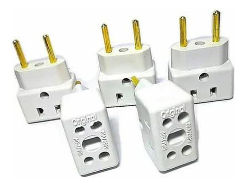 Kit Com 5 Adaptador De Tomada Bob 3 Pinos 10a/20a P/2 Pinos